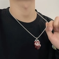 Gothic realistic anatomical heart pendant necklace with silver box chain for men - Anatomical Heart Necklace (M-609)