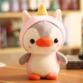 Cute penguin plush toy dressed as a unicorn in soft gray and white fabric - 25cm / Penguin Transforming Pink Unicorn