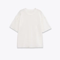 Short sleeve knit t-shirt in cream white with vertical center seam and crew neck - S / Off White