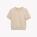 Pull minimalist à manches courtes beige clair avec col rond et finitions en maille côtelée - S / Beige