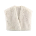 Chic off-white faux fur vest for women with a plush V-neck sleeveless design and smooth lining - S / Off White