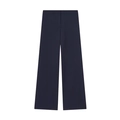 Detailed view of high-waist dark navy wide-leg trousers in premium drape fabric - Navy Blue Pants