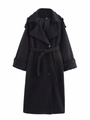 Classic black double-breasted wool trench coat with belt and notched lapels for women - XS / Black