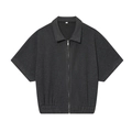 Dark grey short sleeve zip jacket with collar and elastic hem in soft knit fabric - S / Dark Grey Top