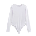Slim fit long sleeve bodysuit for women in pure white color featuring a snap closure - S / White