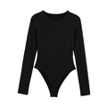 Classic black slim fit long sleeve bodysuit with round neck and high cut leg design - S / Black