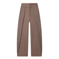 Detail view of high-waist pleated balloon trousers with vertical brown pinstripe texture - XS / Striped