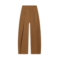 Detailed view of high-waisted caramel pleated balloon pants with premium fabric texture - XS / Bottoms / Chocolate