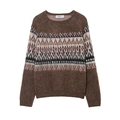 Jersey de punto jacquard vintage para mujer en marrón con textura de mohair - S / Marrón Patchwork