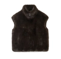 Detailed view of deep brown faux fur vest with high collar and front zipper closure - S / Dark Brown