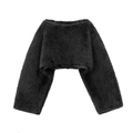 Elegant black faux fur cropped shrug with voluminous sleeves and smooth silk lining - Black