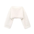 Short faux fur jacket in pure white featuring a fluffy texture and cropped design - White
