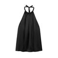 Elegante top halter de satén negro con cuello plisado y acabado sedoso - S / Negro