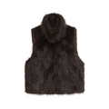 Detail view of the thick plush texture and stand collar of this faux fur vest - Brown