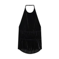 Elegant black velvet halter top for women featuring a pleated hem and sleek shoulder cutout - S / Black