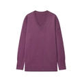 Deep purple V-neck knit sweater with long sleeves and ribbed trims in a loose fit - S / Purple