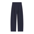 Vista frontale dei pantaloni a gamba larga a vita alta blu navy con cuciture curve - XS / Blu