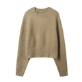 Jersey corto de punto para mujer de estilo minimalista en color camel con puños acanalados - S / Caqui