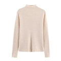 Slim fit mock neck knit sweater in warm oatmeal beige featuring fine ribbed texture - S / Apricot
