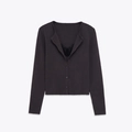 Completo due pezzi cardigan in maglia grigio scuro da donna con canotta in pizzo - S / Caffè Scuro