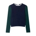 Damen Strickpullover mit Kontrastärmeln in Navy-Blau und Waldgrün für den Herbst - S / Navy-Patchwork