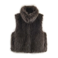Women's faux fur vest in dark brown featuring a plush stand collar for autumn style - S / Brown