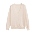 Minimalistische Strickjacke mit V-Ausschnitt in Creme-Beige und Knopfverschluss für Damen - S / Gebrochenes Weiß