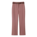 Eleganti pantaloni a vita alta a gamba dritta da donna rosa antico con sottile cintura in pelle - XS / Pesca