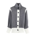 Cardigan in maglia a collo alto con design color-block grigio e bianco e righe verticali - S / Grigio