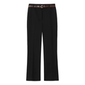 Pantaloni neri da donna a gamba dritta con cintura marrone testurizzata e fibbia oro - XS / Nero