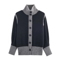 Cardigan in maglia a maniche lunghe nero e grigio con collo alto e bottoni eleganti - S / Nero