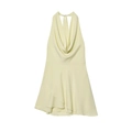 Elegante vestido halter amarillo claro con cuello desbocado y bajo con volantes - S / Amarillo claro