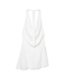 Detalle del vestido blanco con cuello drapeado y espalda descubierta en tejido satinado - S / Blanco