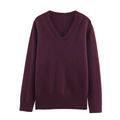 Klassischer weinroter V-Ausschnitt Strickpullover mit gerippten Bündchen auf weißem Grund - XS / Dunkelrot