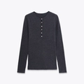 Top de punto acanalado de manga larga para mujer en gris oscuro con cuello henley - S / gris oscuro