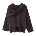 Chaqueta de punto marrón oscuro con cuello tipo bufanda grande y botón único - S / café