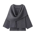 Cárdigan poncho de punto gris oscuro con cuello a capas y cierre de un botón - S / Gris