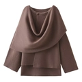 Chaqueta de punto tipo capa marrón oscuro con cierre de un botón y estilo de cuello bufanda - S / Camel