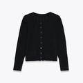 Women's black long sleeve knit cardigan with hollow wave texture and round neck - S / Black