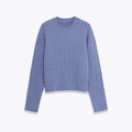 Maglione girocollo da donna in maglia a trecce blu nebbia con polsini e bordo a coste - S / Blu