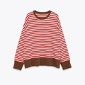 Pull en tricot à rayures pour femmes avec col rond et manches longues en rouge blanc - S / Rayures Rouge et Blanc