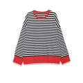 Pull en maille rayé noir et blanc pour femme avec col et poignets contrastés rouge vif - S / Rayure Noire