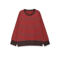 Pull en maille oversize à col rond avec des rayures horizontales rouges et marron foncé - S / Rayé Rouge Café