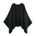 Minimalistischer schwarzer Strickponcho für Damen mit Rundhalsausschnitt und Faltenwurf - S / Schwarz