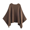 Minimalistisches dunkelbraunes Strickcape für Damen mit gemütlichem Rundhalsausschnitt - S / Kaffeebraun