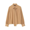 Braune Schluppenbluse aus Chiffon mit langen Ärmeln und Falten auf weißem Grund - XS / Gelb