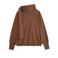 Jersey de punto marrón oscuro para mujer con cuello alto estilo bufanda y corte holgado - S / Chocolate