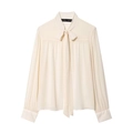 Elegante cremeweiße Schiffonbluse mit langen Ärmeln und einer stilvollen Schluppen Schleife - XS / Beige