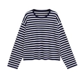 Jersey de punto a rayas blancas y azul marino para mujer con corte holgado informal - S / Rayas azules y blancas