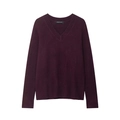 Maglia in maglia a scollo a V da donna viola scuro con texture morbida e polsini a coste - S / Rosso Vino Scuro